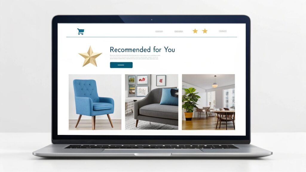 E-commerce website interface displaying AI-generated personalized product recommendations based on customer browsing behavior and preferences