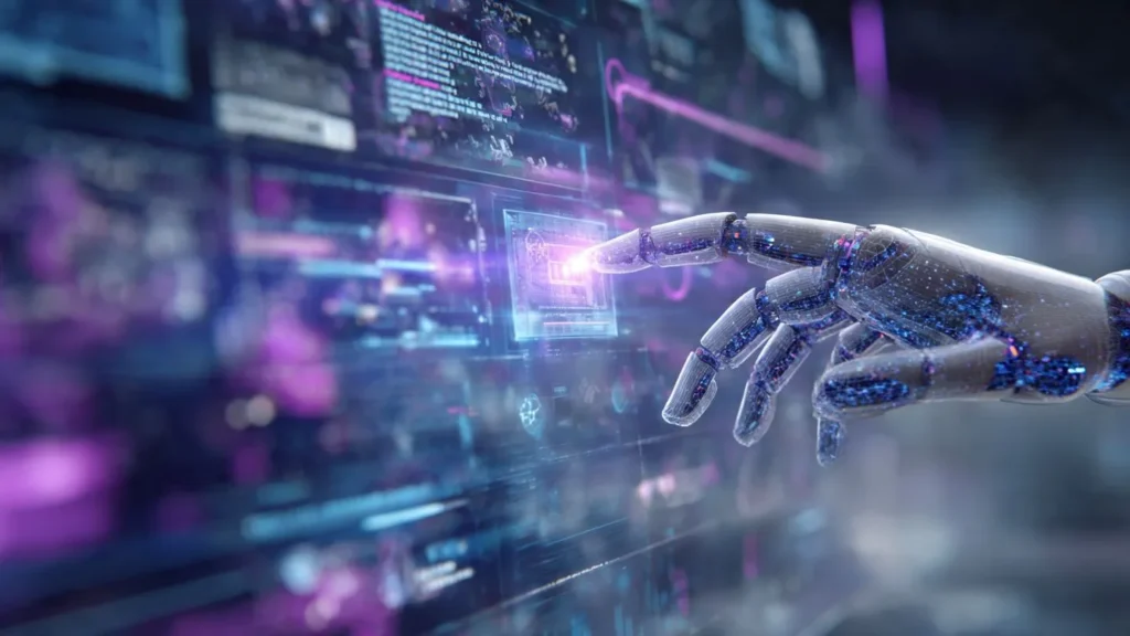 Futuristic AI interface showing neural networks, data visualization, and machine learning algorithms representing artificial intelligence startups