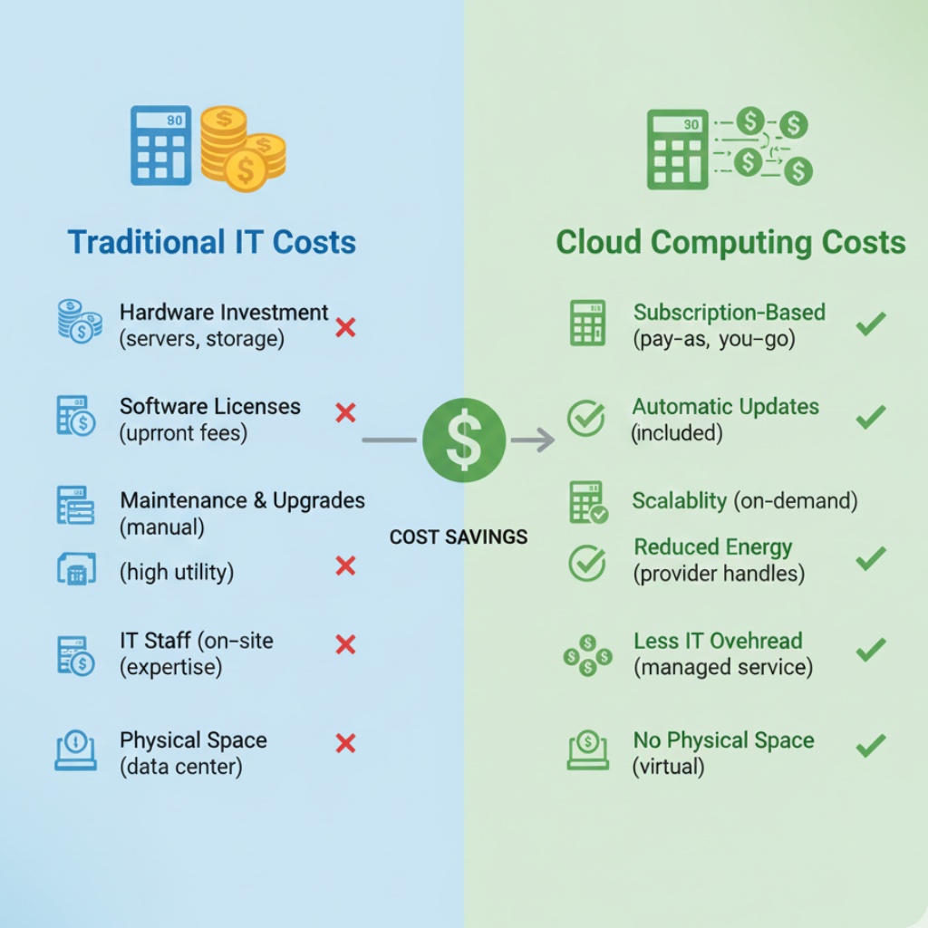 Cost comparison chart between traditional IT infrastructure and cloud computing services