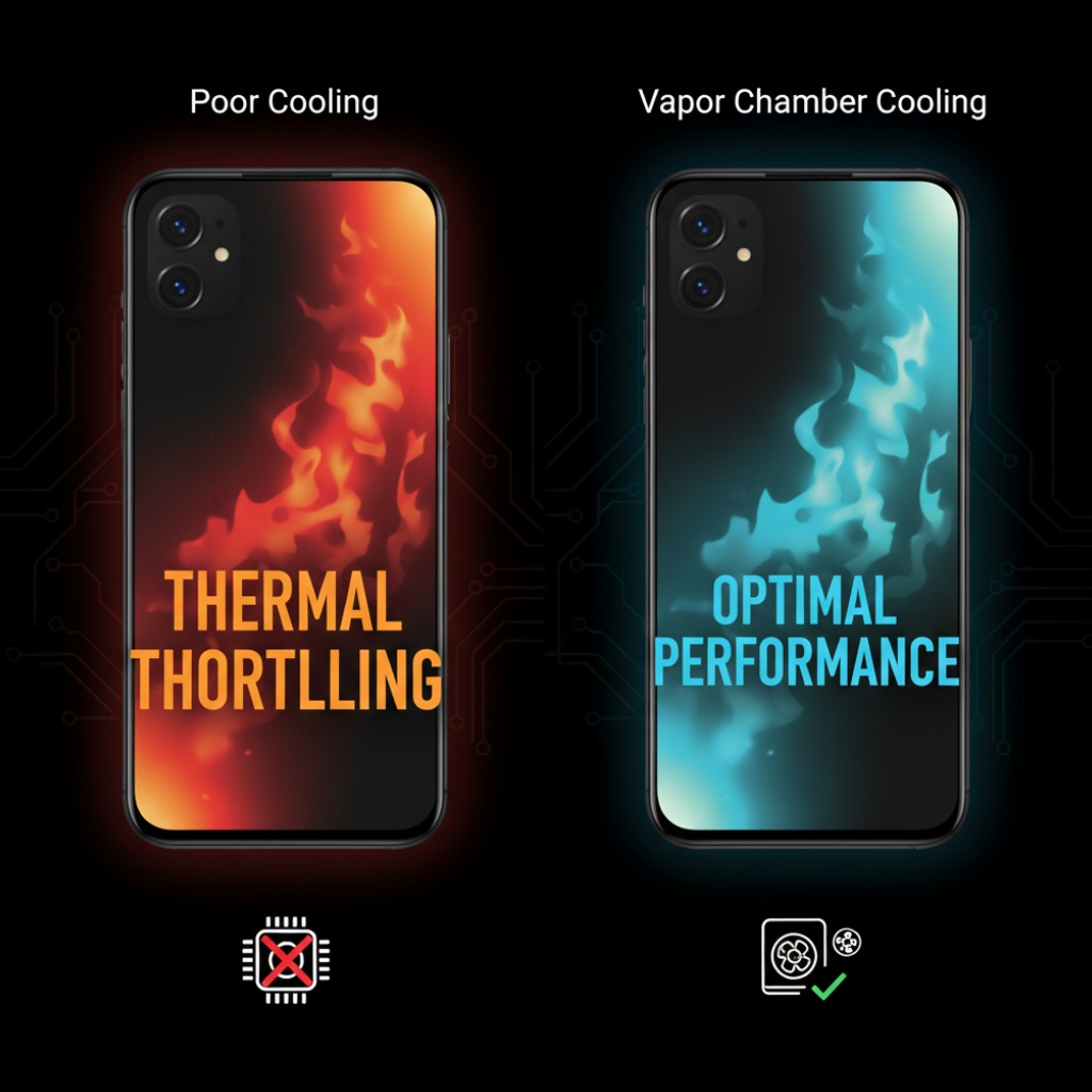 Thermal imaging comparison showing heat distribution on gaming phones during extended gameplay sessions