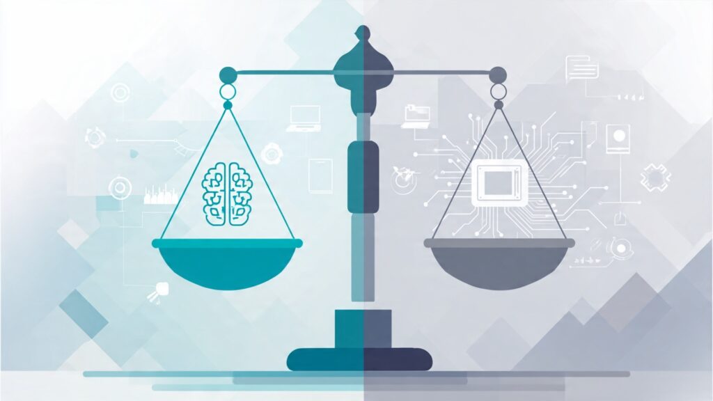 Diagram illustrating the balance between human judgment and AI-powered automated decision-making in ethical AI systems