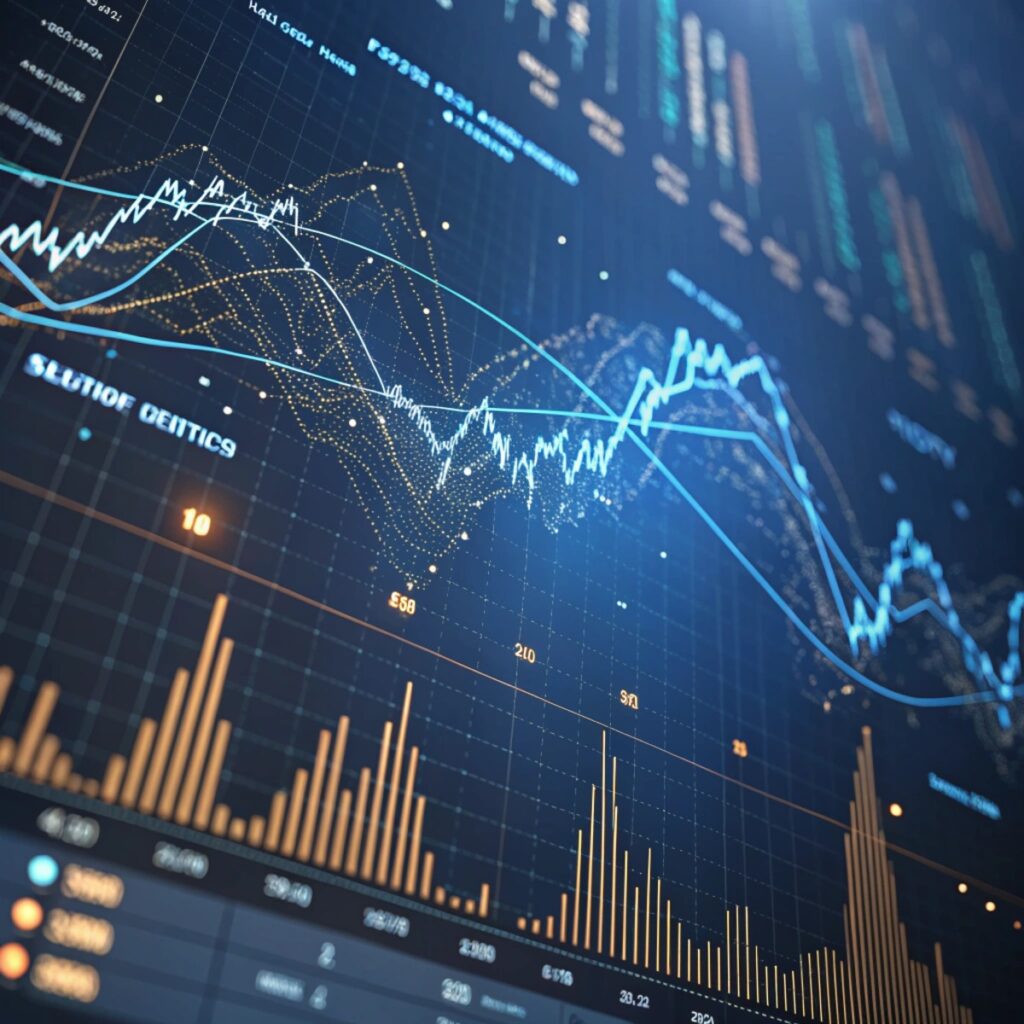 Machine learning neural network analyzing financial market data for algorithmic trading and investment decisions