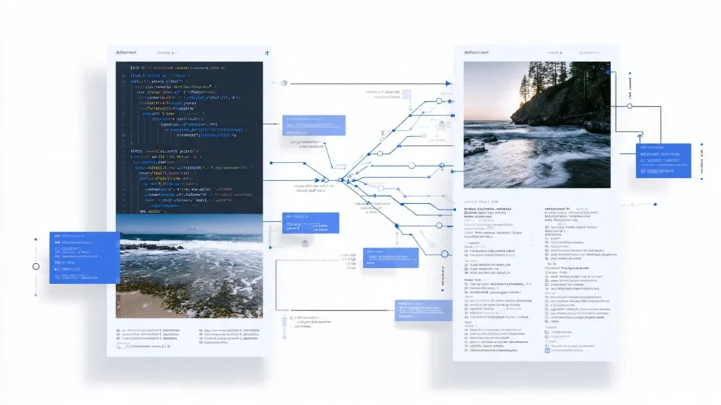 AI system analyzing code and images simultaneously, demonstrating multimodal artificial intelligence capabilities and machine learning