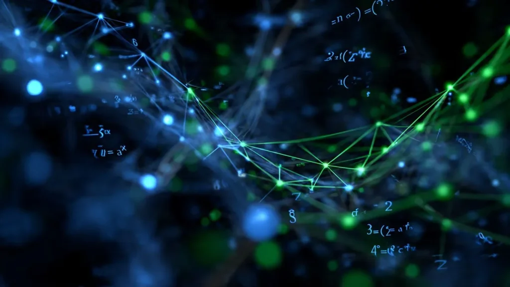 Quantum error correction technology diagram showing connected qubits and data correction pathways