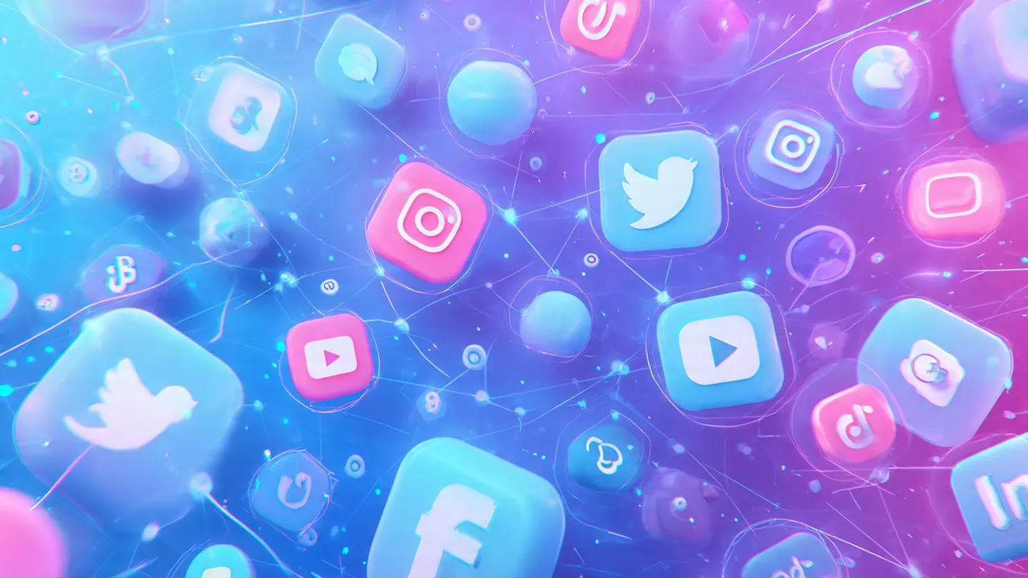 Modern illustration of interconnected social media platforms with AI technology and data streams representing the latest social media tech news and trends