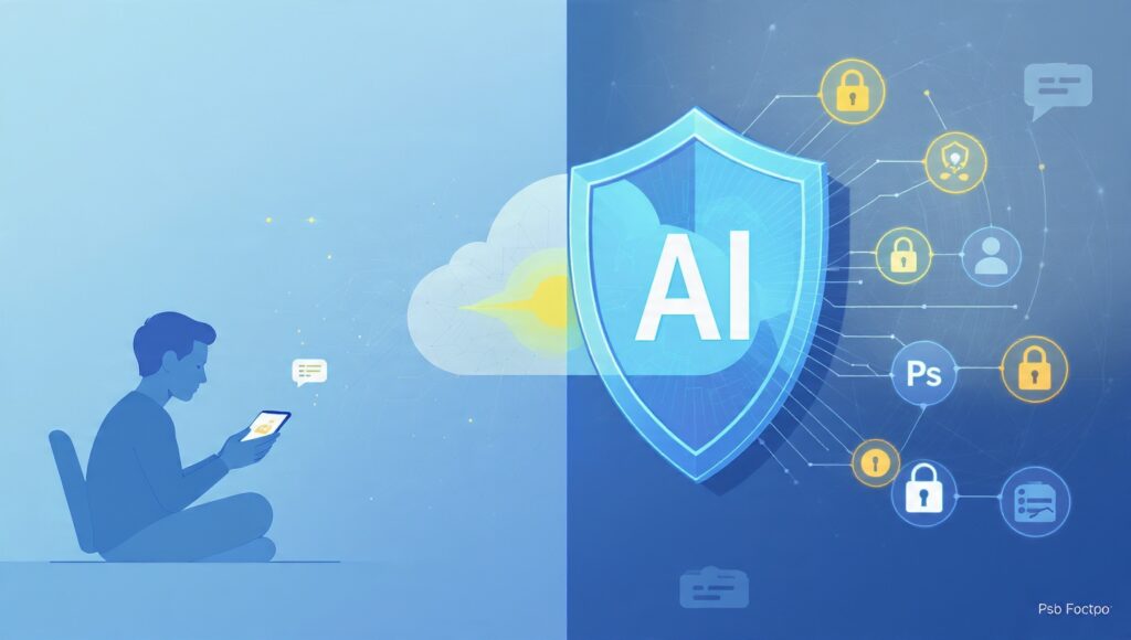 Conceptual illustration of personal data being collected and processed by AI systems, highlighting privacy concerns in artificial intelligence