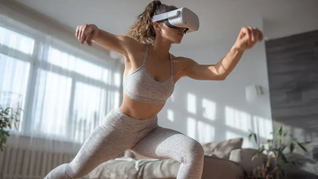 Active user engaged in VR fitness application demonstrating practical use case
