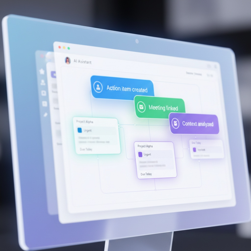Screenshot of AI assistant automatically organizing tasks and creating action items from meeting notes