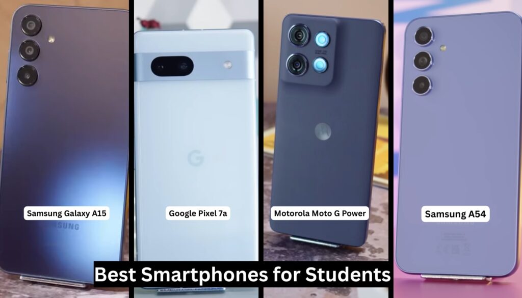 Visual comparison of top affordable smartphones including Samsung Galaxy A15, Pixel 7a, and Moto G Power