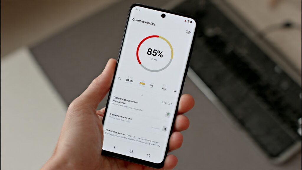 Smartphone screen displaying battery health statistics at 89% with maximum capacity information