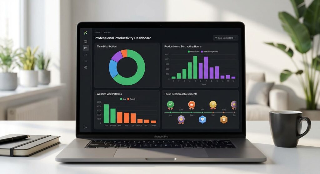 RescueTime dashboard showing daily productivity statistics and time tracking breakdown