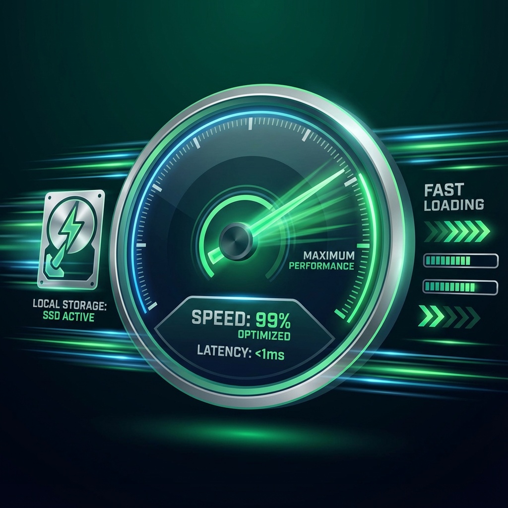 Speed gauge or performance meter showing high speed for local applications