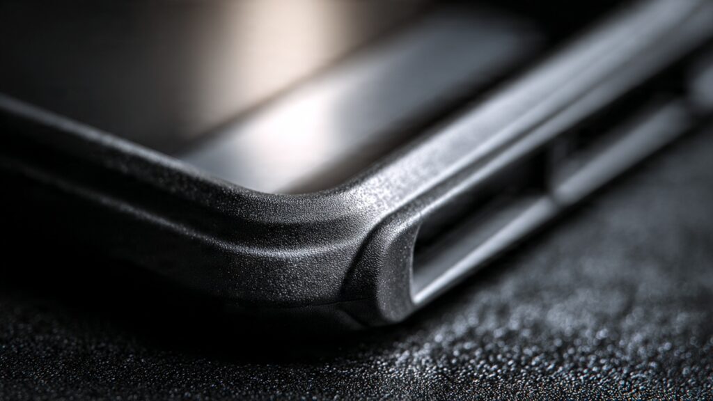 Close-up view of protective case showing reinforced hinge area on foldable smartphone