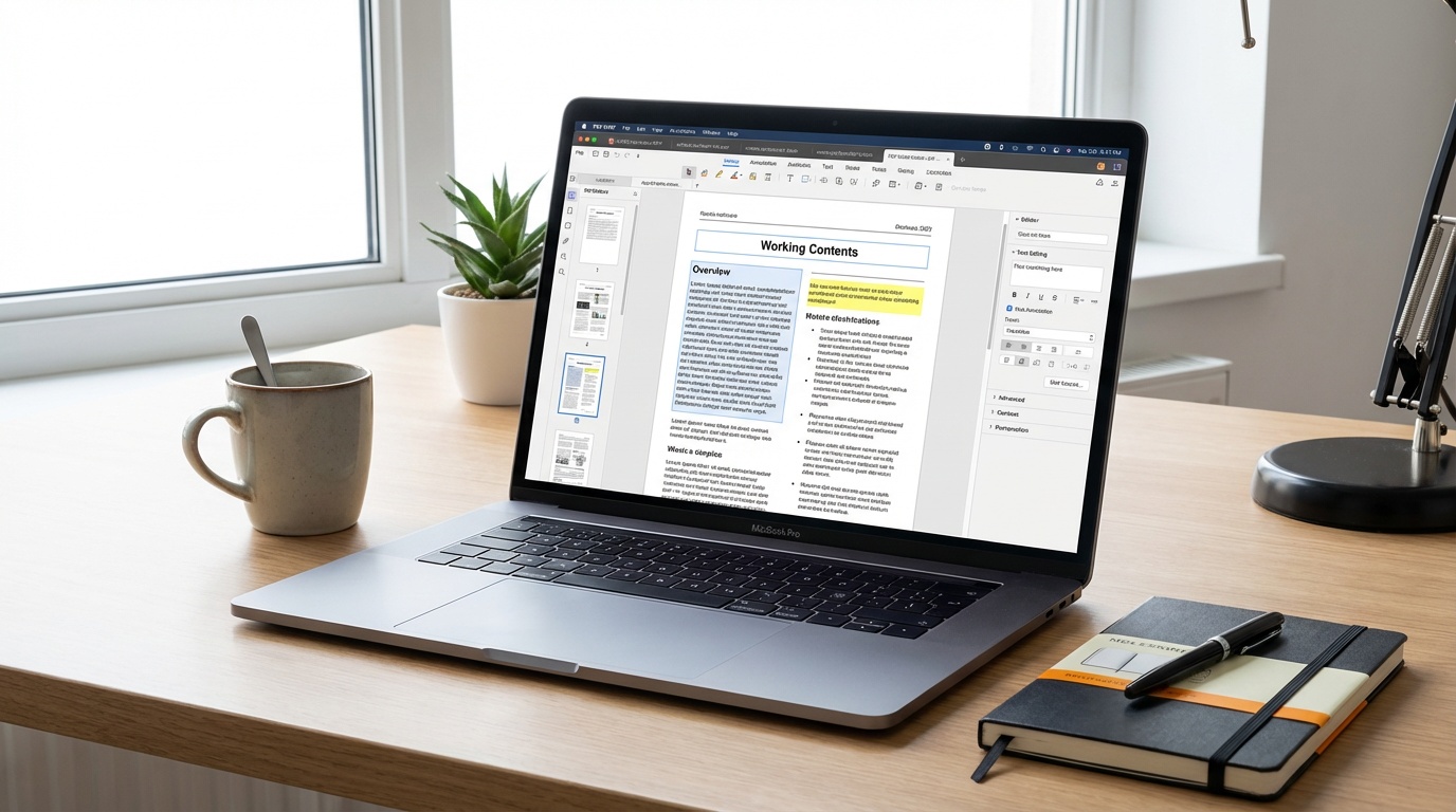 Person working on laptop with multiple PDF documents open, comparing different PDF editing tools