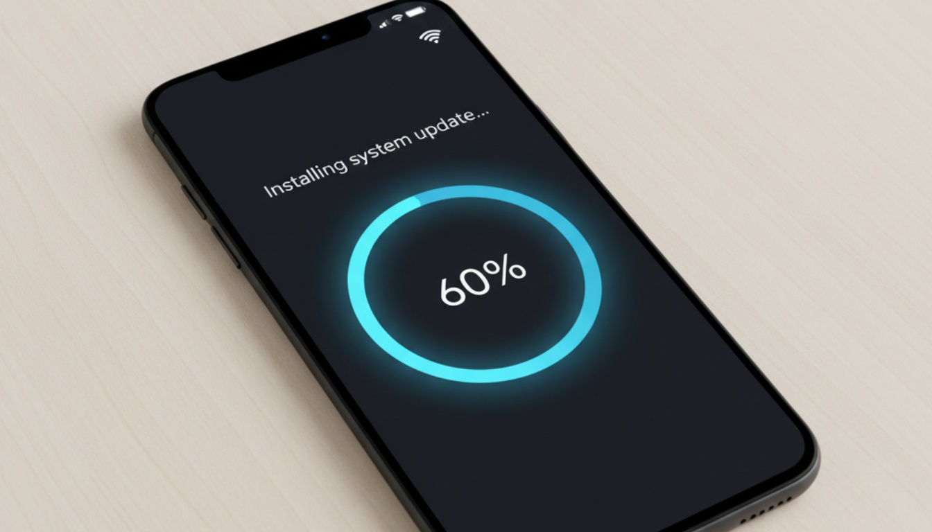 Modern smartphone displaying an operating system update progress bar with percentage indicator