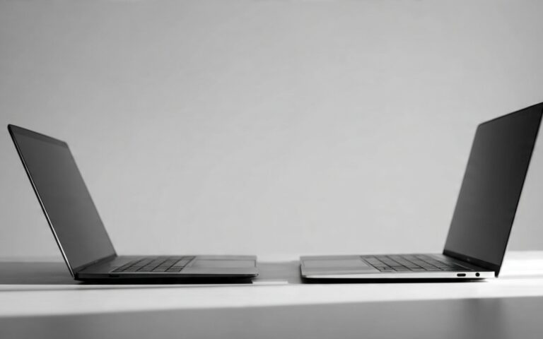 Thin ultrabook laptop next to thicker traditional laptop showing size and portability difference