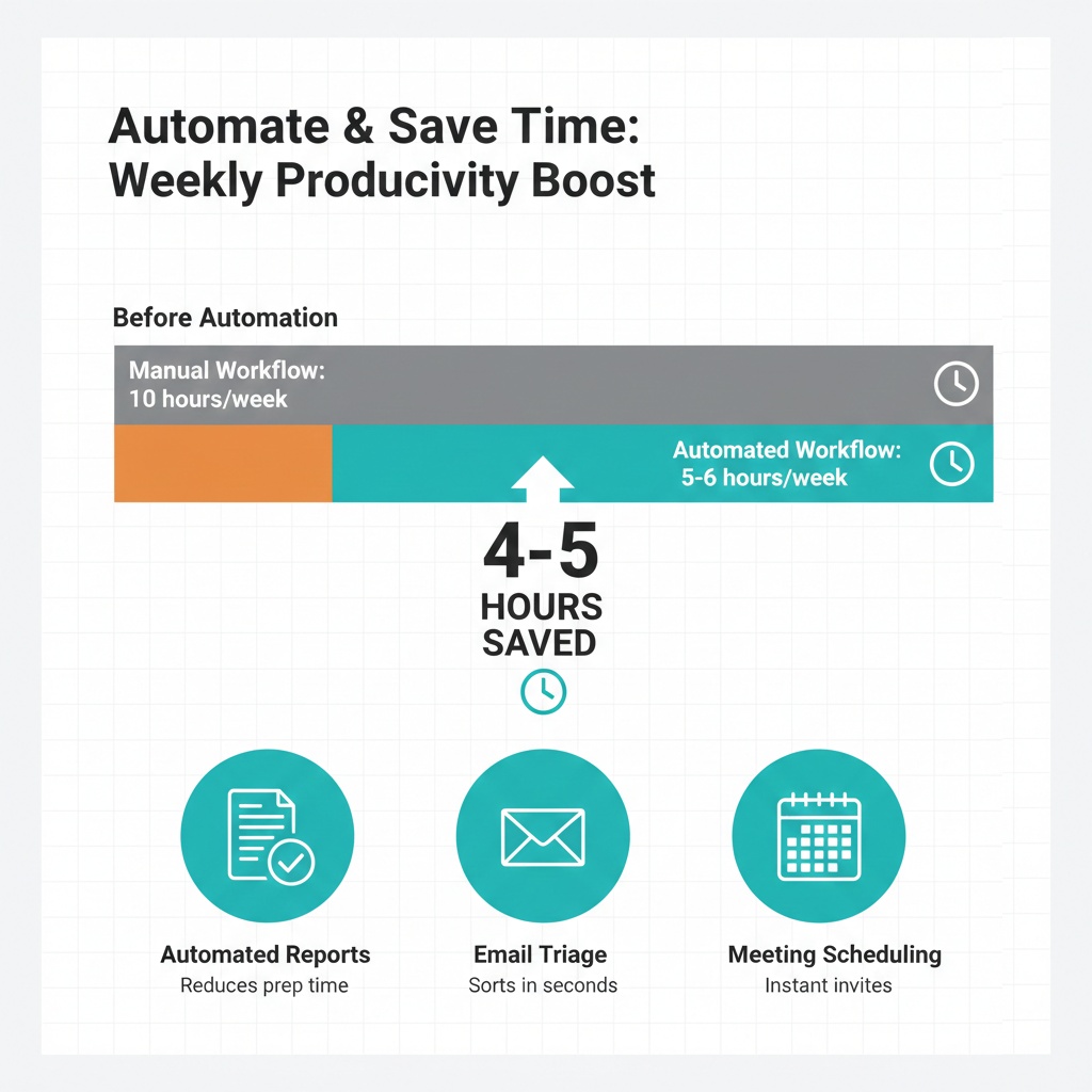 Infographic showing hours saved per week using automation tools for repetitive tasks